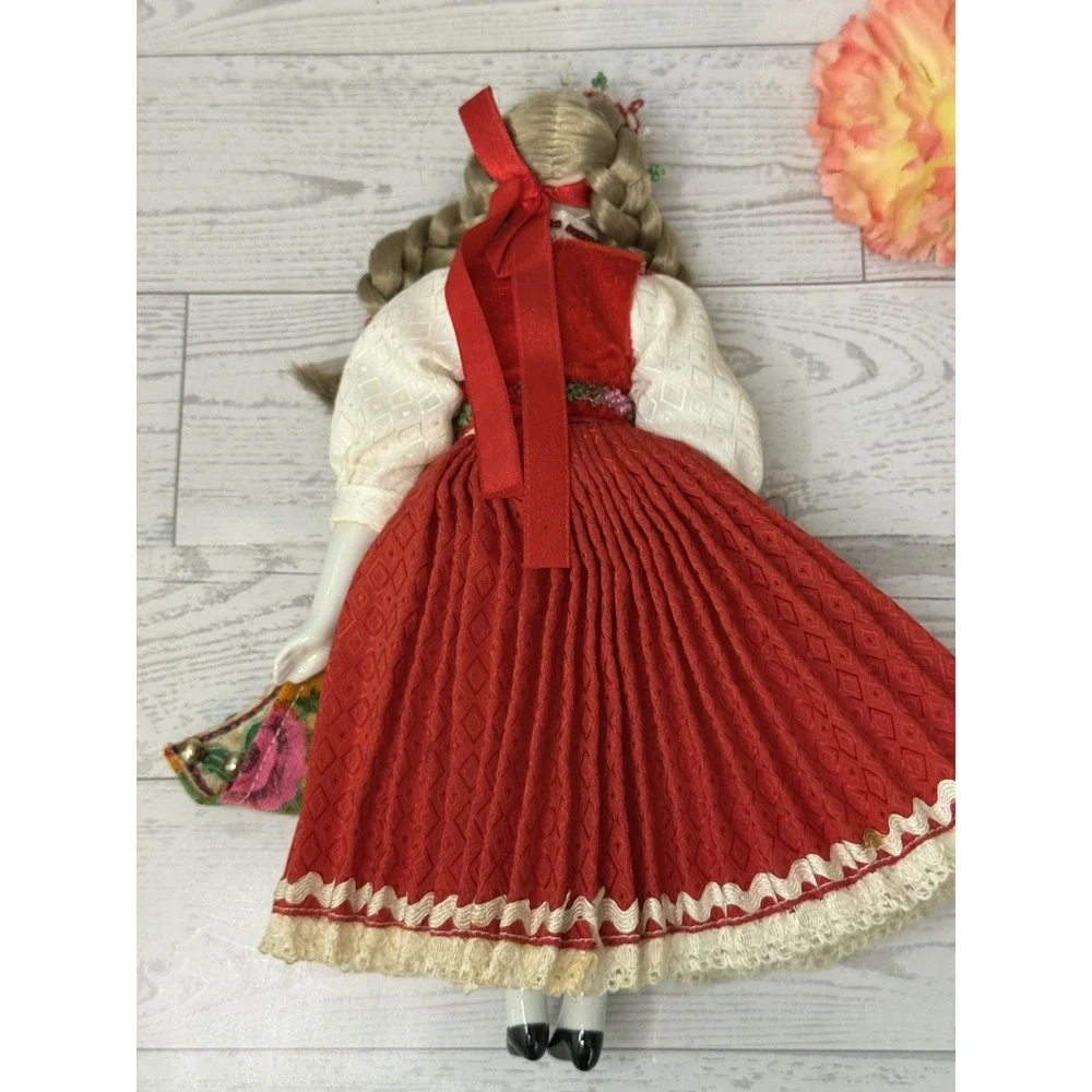 Vintage Folk Ethnic Female Doll Handmade Beaded Clothes Hat Braided Hair 10